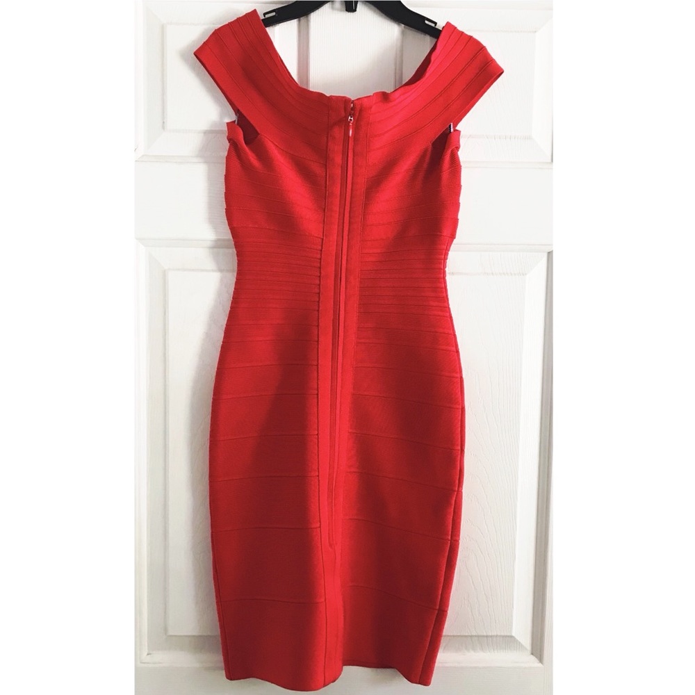NWOT Hervé Léger Coral Bodycon Dress - Picture 11 of 16